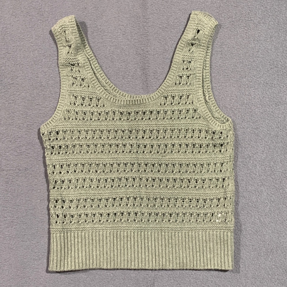 Old Navy Womens XS Crochet Style Cotton‎ Olive Green Knit Sleeveless Tank Top